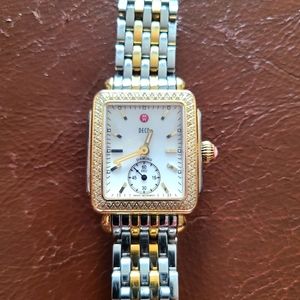 Michele Watch with Diamond Bezel, Mother of Pearl Face and Stainless Steel Band